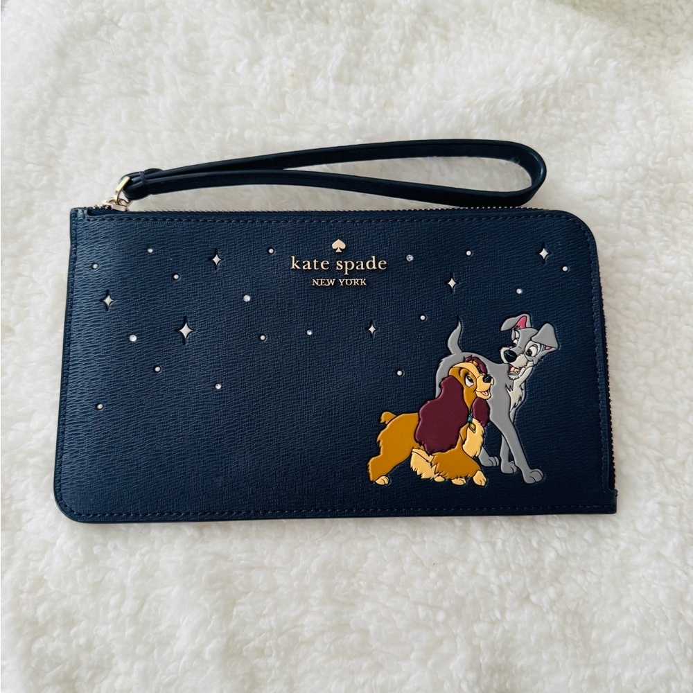 Kate Spade Midnight Blue Wristlet with Disney Design of Lady and the Tramp